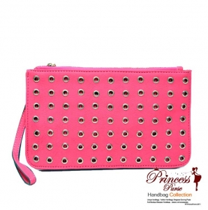 Stylish Designer Inspired Faux Leather Handbag w/ Ring Stud Pattern Front